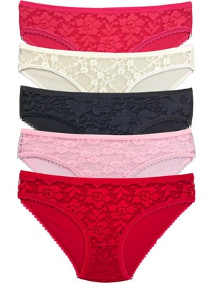Pileli Store 5 Adet Önü Dantelli Transparan Kadın Slip Külot S59