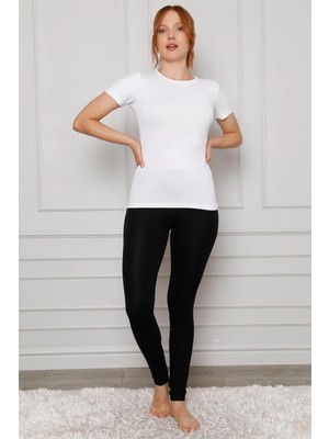 Pileli Store Penye Likralı Tayt Siyah