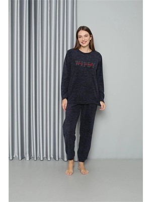 Pileli Store Polar Kadın Pijama Takımı Lacivert
