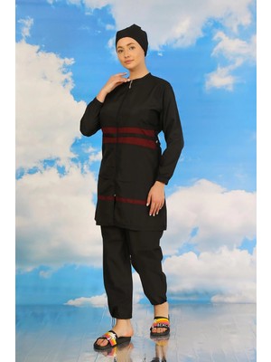 Pileli Store Kadın Tam Tesettür Mayo Siyah