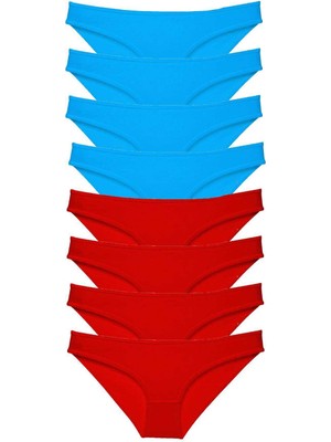 Pileli Store 8 Adet Süper Eko Set Likralı Kadın Slip Külot Kırmızı ve Mavi