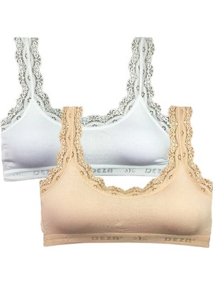 Pileli Store 2 Adet Dantel Nakış Işlemeli Pedli Bambu Kadın Büstiyer Beyaz Ten