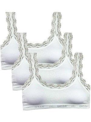 Pileli Store 3 Adet Dantel Nakış Işlemeli Pedli Bambu Kadın Büstiyer Beyaz
