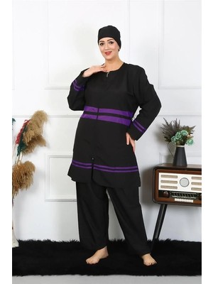 Pileli Store Büyük Beden Tesettür Mayo Siyah