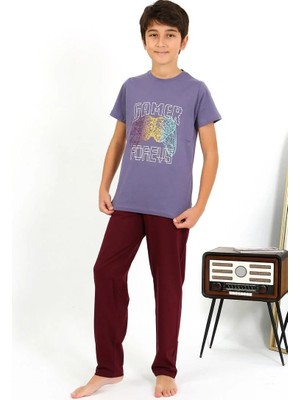 Pileli Store Erkek Çocuk Kısa Kol Penye Pijama Takım Mor