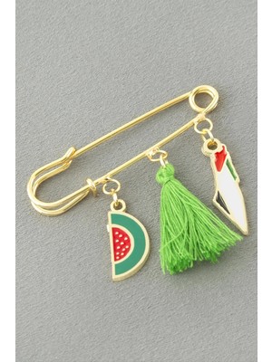 Pileli Store Hilal Filistin Püsküllü Broş