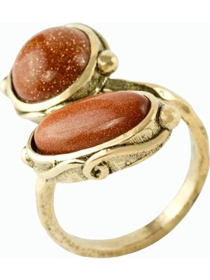 Pileli Store Yuvarlak Oval Doğaltaşlı Otantik Yüzük