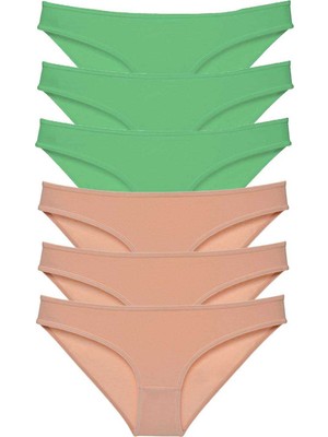 Pileli Store 6 Adet Süper Eko Set Likralı Kadın Slip Külot Yeşil Ten