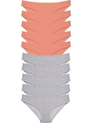 Pileli Store 10 Adet Süper Eko Set Likralı Kadın Slip Külot Pudra Gri