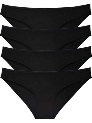 Pileli Store 4 Adet Süper Eko Set Likralı Kadın Slip Külot Siyah