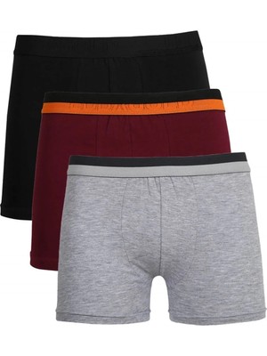 Pileli Store Erkek Penye 3'lü Boxer Siyah-Gri-Bordo