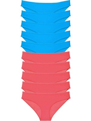 Pileli Store 10 Adet Süper Eko Set Likralı Kadın Slip Fuşya Mavi