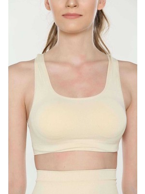 Pileli Store Elite Life Geniş Askılı Kadın Destekli Sporcu Büstiyer Ten Sütyen 777