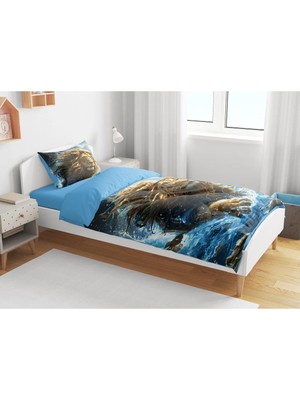 Sarel Group Blue Lion Baskılı 3D Tek Kişilik Çarşafsız Nevresim Takımı