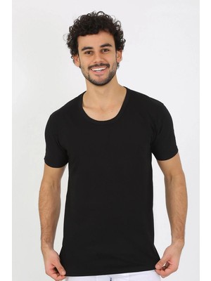 Pileli Store Erkek Açık Yaka Siyah Penye Atlet