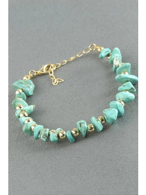 Pileli Store Turkuaz Kırık Doğaltaş Bileklik