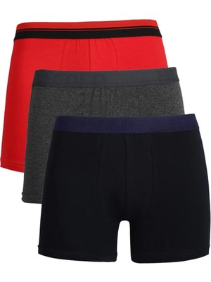 Pileli Store Erkek Penye 3'lü Boxer Kırmızı-Füme-Lacivert