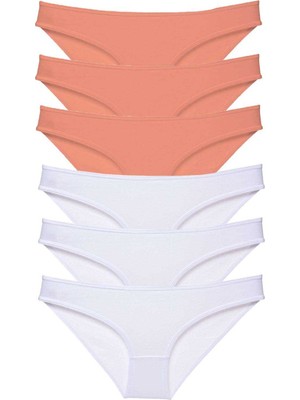 Pileli Store 6 Adet Eko Set Likralı Kadın Slip Külot Pudra Beyaz