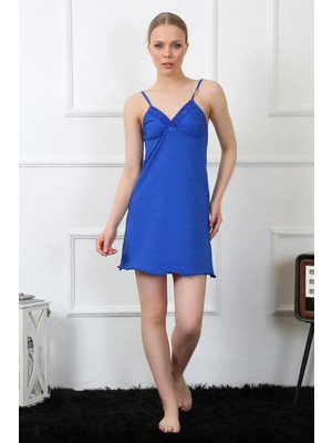 Pileli Store Kadın Ip Askılı Saks Penye Gecelik