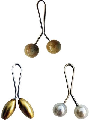 Pileli Store 3 Adet Tesettür Eşarp ve Şal Klipsi Sarı Inci Beyaz Hardal