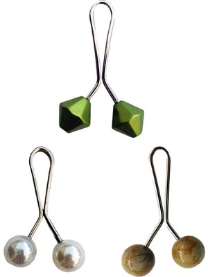 Pileli Store 3 Adet Tesettür Eşarp ve Şal Klipsi Inci Beyaz Hardal Yeşil