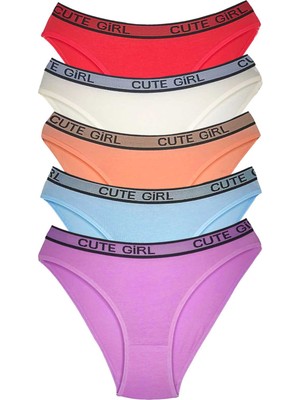 Pileli Store 5 Adet Beli Yazılı Pamuklu Kalın Lastik Kadın Slip Külot