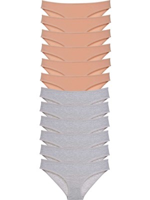 Pileli Store 12 Adet Süper Eko Set Likralı Kadın Slip Külot Ten Gri