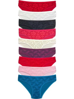 Pileli Store 9 Adet Önü Dantelli Transparan Kadın Slip Külot S119