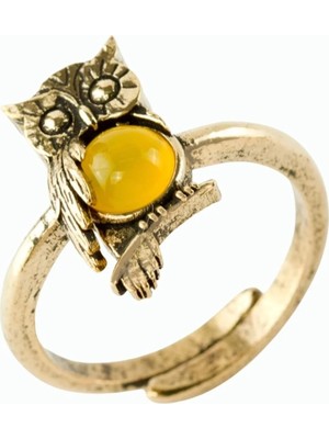 Pileli Store Baykuş Doğaltaşlı Otantik Yüzük