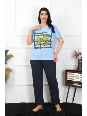 Pileli Store Kadın Büyük Beden Mavi Pijama Takımı