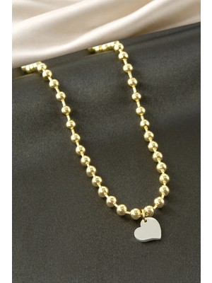 Pileli Store Kalp Top Zincir Çelik Kolye