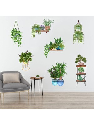 Pileli Store Saksılı Çiçek Tasarımlı Yapışkanlı Sticker (4887)