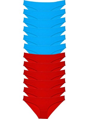 Pileli Store 12 Adet Süper Eko Set Likralı Kadın Slip Külot Kırmızı Mavi