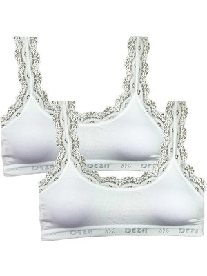 Pileli Store 2 Adet Dantel Nakış Işlemeli Pedli Bambu Kadın Büstiyer Beyaz