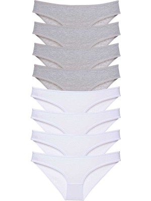 Pileli Store 8 Adet Süper Eko Set Likralı Kadın Slip Külot Gri Beyaz