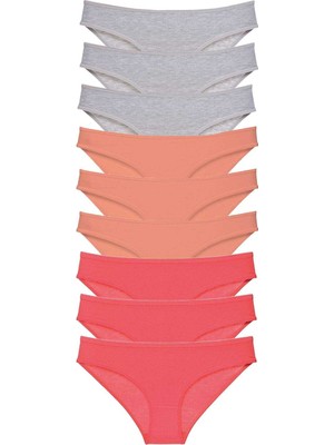 Pileli Store 9 Adet Süper Eko Set Likralı Kadın Slip Külot Gri Pudra Fuşya