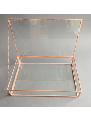 Güven Cam Dekoratif Kapaklı Cam Takı, Makyaj, Aksesuar Kutusu 30X20X6 cm