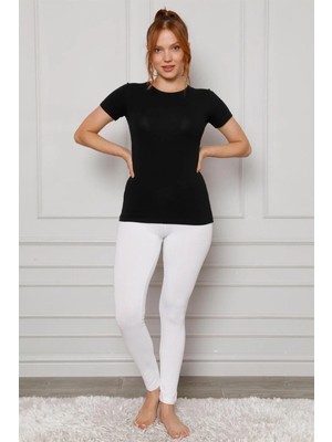 Pileli Store Penye Likralı Tayt Beyaz