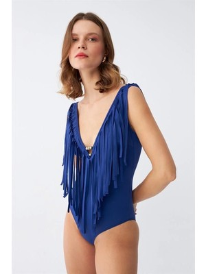 Pileli Store Kadın Püsküllü Mayo Saks