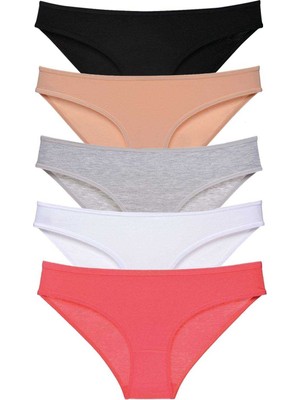 Pileli Store 5 Adet Süper Eko Set Likralı Kadın Slip Külot Siyah Ten Gri Beyaz Fuşya