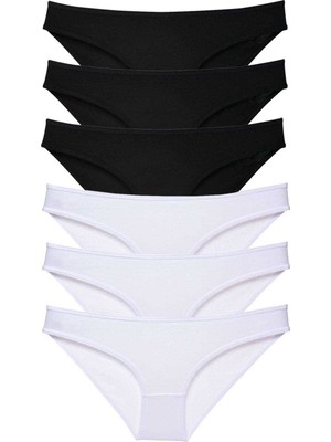 Pileli Store 6 Adet Eko Set Likralı Kadın Slip Külot Siyah Beyaz