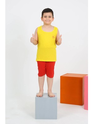 Pileli Store Erkek Çocuk Sıfır Kol Şortlu Sarı Penye Pijama Takımı