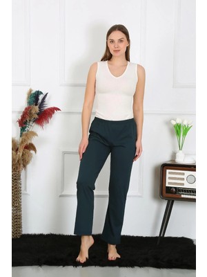 Pileli Store Kadın Pamuk Penye Tek Alt Pijama Petrol