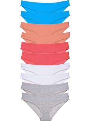 Pileli Store 10 Adet Süper Eko Set Likralı Kadın Slip Gri Beyaz Pudra Fuşya Mavi