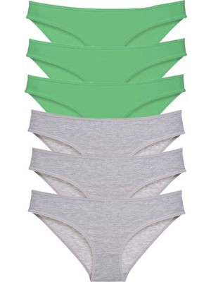 Pileli Store 6 Adet Süper Eko Set Likralı Kadın Slip Külot Yeşil Gri