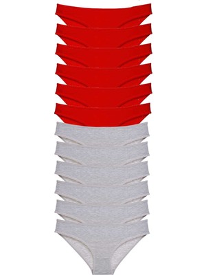Pileli Store 12 Adet Eko Set Likralı Kadın Slip Külot Kırmızı Gri