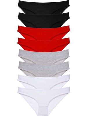 Pileli Store 8 Adet Süper Eko Set Likralı Kadın Slip Külot Siyah Kırmızı Gri Beyaz