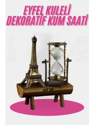 Pileli Store Eyfel Kulesi Tasarımlı Kum Saati Kristalleştirilmiş Kum Saati Dekoratif Ahşap Görünümlü