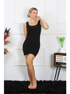 Pileli Store Bayan Kalın Askılı Tunik Body Siyah