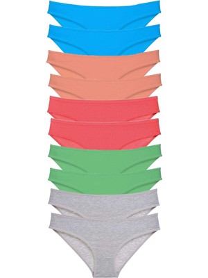 Pileli Store 10 Adet Süper Eko Set Likralı Kadın Slip Gri Pudra Yeşil Fuşya Mavi